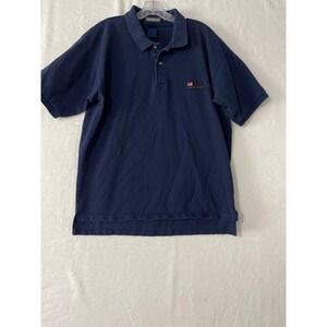 Vtg Obermeyer Sport Mens Lg Navy Blue Short Sleeve Polo Shirt Embroidered Logo